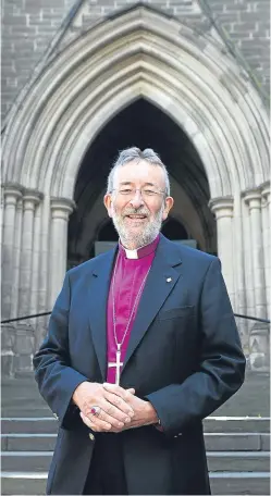  ?? Picture: Kris Miller. ?? The Bishop of Brechin, the Right Rev Dr Nigel Peyton, on the steps of St Paul’s Cathedral, Dundee, where he will be wished a fond farewell tomorrow.
