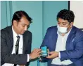  ??  ?? St. Anthony’s Industries Group Executive Director Jeevan Gnanam (right) launches the new Fastfix app together Fastfix Head of Operations Krishantha Pathiraja