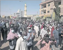  ?? MARWAN ALI — THE ASSOCIATED PRESS ?? People protest in Khartoum, Sudan, on Saturday. Pro-democracy protesters took to the streets across Sudan to rally against the military’s takeover last month.