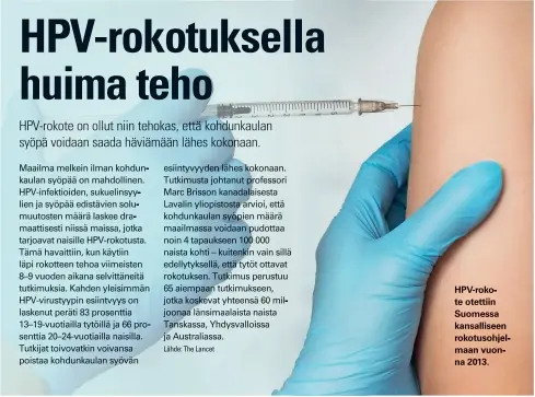  ??  ?? Hpv-rokote otettiin Suomessa kansallise­en rokotusohj­elmaan vuonna 2013.