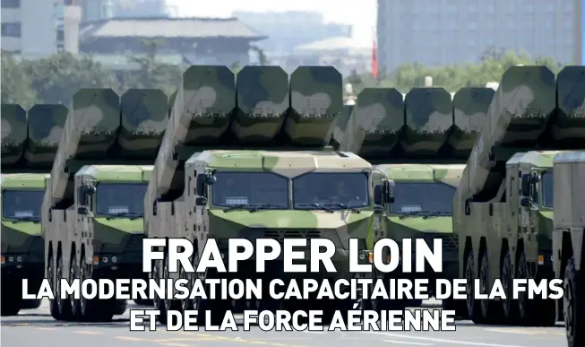  ??  ?? Photo ci-dessus :
Des lanceurs de missiles de croisière DF-10A. Avec une portée supérieure à 1500 km, le missile a une charge explosive estimée à 500 kg et est une variante du CJ-10 d’attaque terrestre utilisable depuis des H-6K. (© Xinhua)