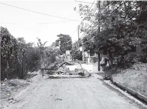  ?? PHOTO BY CLAUDIA GARDNER ?? The blocked section of Bigwell Lane in Lucea.