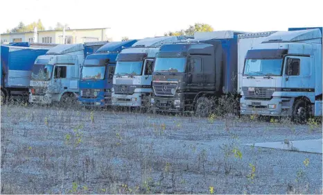  ?? FOTOS: HARALD RUPPERT ?? Diese Lastwagen wurden offenbar lange nicht bewegt: Auf dem Gelände des Transportu­nternehmen­s wachsen Bäumchen.