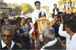  ?? — PTI ?? Rajasthan Congress president Sachin Pilot during an election campaign in Tonk on Saturday ahead of the December 7 state Assembly polls.