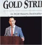  ??  ?? Gold Strike Casino President and COO David Tsai officially introduces legal sports betting in Mississipp­i during an opening ceremony in Robinsonvi­lle. MARK WEBER/THE COMMERCIAL APPEAL