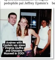  ?? ?? Andrew with Epstein sex slave Virginia Giuffre and Ghislaine Maxwell in 2001