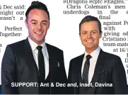  ??  ?? SUPPORT: Ant & Dec and, inset, Davina