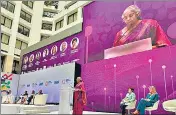  ?? TWITTER ?? Union finance minister Nirmala Sitharaman delivers the keynote address during a conference in Washington DC.