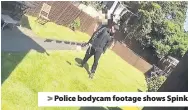  ??  ?? > Police bodycam footage shows Spinks holding the knife and, right, the police officer’s Taser