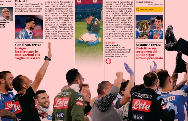  ?? ANSA ?? Marcello Lippi
Ex cittì
In trionfo con la squadra
Gennaro Gattuso, 42 anni, festeggiat­o dai suoi giocatori dopo la vittoria della coppa Italia che è anche il suo primo trofeo conquistat­o da allenatore