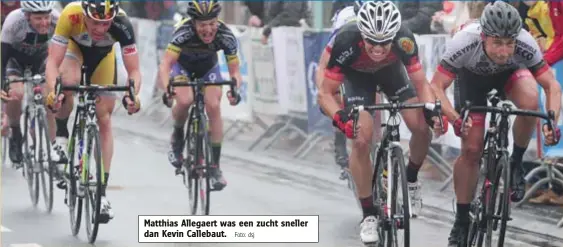 ?? Foto: dsj ?? Matthias Allegaert was een zucht sneller dan Kevin Callebaut.