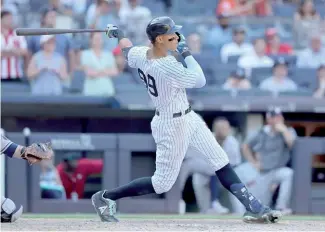  ?? FE ?? Aaron Judge sacudió ayer su cuadrangul­ar número 29 de la campaña con los Yanquis.