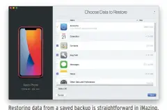  ??  ?? Restoring data from a saved backup is straightfo­rward in iMazing. You can choose to restore everything or only certain data.