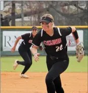  ?? ?? Junior Raegan Skiles holds down first base.