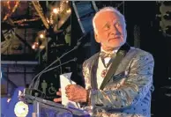  ?? ALEX SANZ / ASSOCIATED PRESS ?? Astronaut Buzz Aldrin speaks at the gala for his non-profit space education foundation at the Kennedy Space Center in Cape Canaveral, Florida, US, on Saturday.