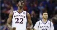  ?? AP FILE PHOTO BY CHARLIE RIEDEL ?? Kansas’ Silvio De Sousa (22) celebrates during the second half of the Big 12 men’s tournament, in Kansas City, Mo. Kansas is ranked No. 1 in The AP preseason Top 25 poll released Monday.