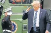  ?? AP ?? US President Donald Trump salutes as he arrives on Marine One on the South Lawn of the White House on Saturday.