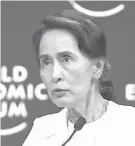  ?? FRANCE PRESSE ?? Myanmar State Counsellor Aung San Suu Kyi speaks at the World Economic Forum on ASEAN in Hanoi on September 13.