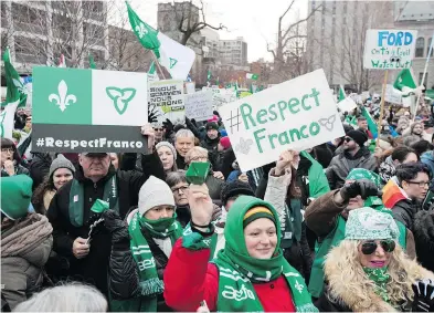  ?? LARS HAGBERG / AFP / GETTY IMAGES FILES ?? Canadian francophon­es rally at the Franco-ontario Day of Action in Ottawa on Dec. 1 to protest against the decision of the Ford government’s cutting of French services and of plans for a French-language university.