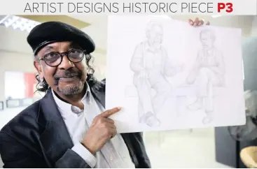  ?? I MOTSHWARI MOFOKENG African News Agency (ANA) ?? DURBAN artist Nanda Soobben shows off a sketch of a sculpture he has been commission­ed to do of a meeting between American senator Robert Kennedy and Inkosi Albert Luthuli