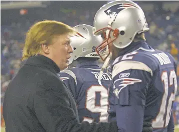  ?? ELISE AMENDOLA, AP ?? Patriots quarterbac­k Tom Brady, right, has said he considers Donald Trump “a good friend.”