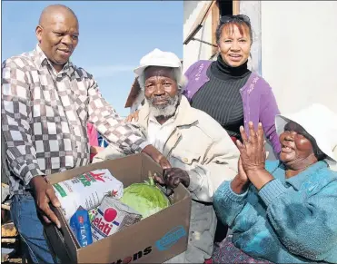  ??  ?? FOOD FOR THOUGHT: Councillor Eric Mahlethini of Ward 14, resident Waitman Gqesha, executive mayor Daphne Kettledas, and Angelina Williams smile during Kettledas’s Wednesday walkabout in Jeffreys Bay PHOTOGRAPH: BRIAN WITBOOI