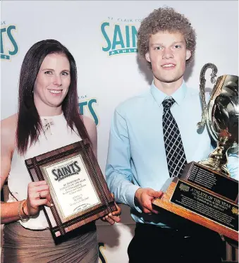  ?? DAN JANISSE ?? Jessica Masse and Tyler Jones were named the Al Hoffman athletes of the year for outstandin­g achievemen­t at the St. Clair College Athletic Awards Banquet on Tuesday at the St. Clair Centre for the Arts.