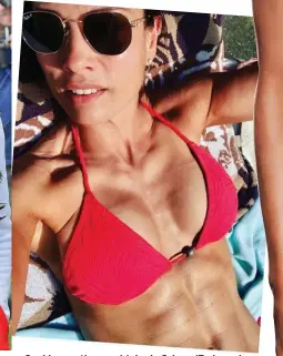  ??  ?? The abs factor: Cheryl Cole sporting a cropped top to reveal her lean torso Soaking up the sun: Melanie Sykes, 47, shared this image with her 114,000 Instagram followers