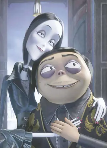  ?? — MGM ?? Charlize Theron voices Morticia, left, and Oscar Isaac voices Gomez in the new version of The Addams Family, which manages to be both wholesome and edgy.