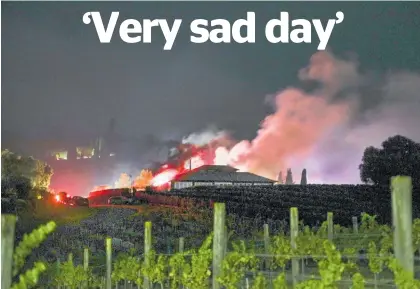  ?? Photo / Warren Buckland ?? The popular Black Barn restaurant on fire on Tuesday night, hours after the 2021/22 Cuisine Good Food awards took place.