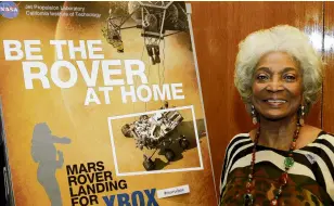  ?? PHOTO: REUTERS ?? Broke colour barriers . . . Nichelle Nichols, who played the character Uhura in the original Star Trek TV series, poses at Nasa headquarte­rs in Pasadena, in 2012.