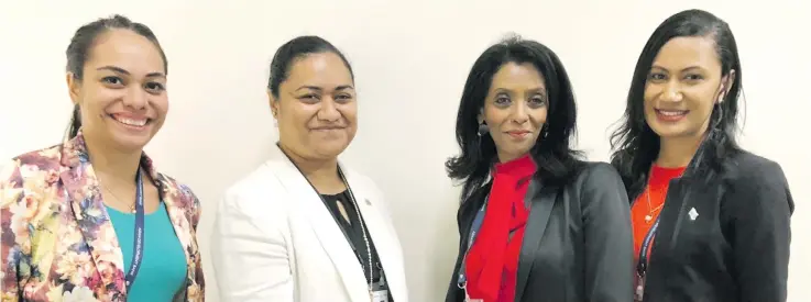  ??  ?? In Manila at the Asian Developmen­t Bank’s 51st Annual Board of Governors Meeting. From left: Ministry of Economy staff member Malvina Singh, Permanent Secretary for Economy Makereta Konrote, BBC internatio­nal journalist and presenter Zeinab Badawi, who...