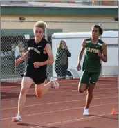  ?? Haley Sawyer/The Signal ?? Golden Valley’s Daniel Rush rounds the corner as Canyon’s Ethan Danforth trails him in a Foothill League meet at Canyon during track and field season.