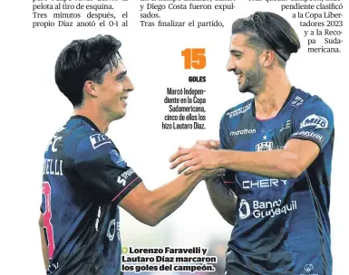  ?? ?? Lorenzo Faravelli y Lautaro Díaz marcaron los goles del campeón.