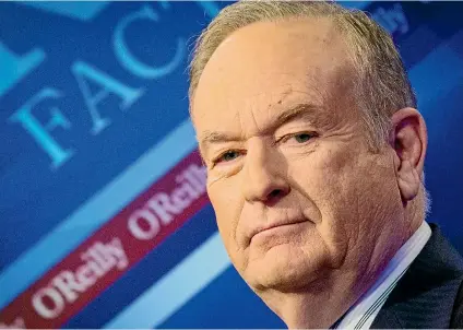  ?? REUTERS ?? Fox News host Bill O’Reilly fronted one of cable news’s most-watched shows before his sacking this week. Below left, A woman protests in front of Fox News Channel and the News Corporatio­n Headquarte­rs in New York this week. Right, Infowars host Alex...