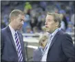  ?? ASSOCIATED PRESS FILE PHOTO ?? Detroit Lions vice chair Bill Ford, right, talks with general manager Bob Quinn.