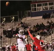  ?? Photo contribute­d by Gail Conner ?? Trevon Wofford passes downfield during last Friday’s game against Sandy Creek.