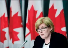  ?? CP PHOTO SEAN
KILPATRICK ?? Minister of Employment, Workforce Developmen­t and Disability Inclusion Carla Qualtrough holds a press conference on Parliament Hill in Ottawa on Thursday.