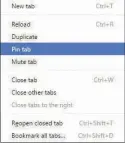  ??  ?? Use the Pin tab option to keep Prevent Close available in Chrome