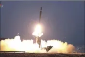  ?? KRT VIA AP, FILE ?? This image made from video broadcast by North Korea's KRT shows what it says is a ballistic missile being launched from an undisclose­d location in North Korea on Monday.