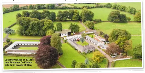  ??  ?? Loughtown Stud on 171ac near Donadea, Co Kildare sold for in excess of €3m