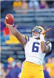  ?? ASSOCIATED PRESS FILE ?? Brandon Harris did not stand out during three seasons at LSU, but he’ll have a chance to redeem himself in North Carolina’s spread offense. Harris will have to win the starting ob in fall practice, however.