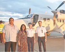  ?? Photo: Waisea Nasokia. ?? From left: Fiji Link general manager Athil Narayan, executive general manager, Shaenaz Voss and delivery flight pilots captain Dana Speers and first officer Mitchell Donst with the brand new Fiji Link DHC-6 Series 400 ‘Twin Otter' Aircraft at the Fiji...
