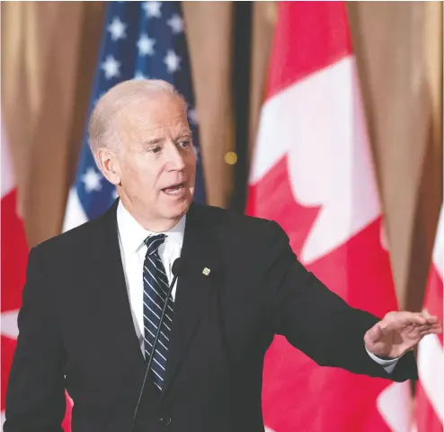  ?? JUSTIN TANG / THE CANADIAN PRESS FILES ?? Canadians have a knee-jerk tendency to feel safer when a Democrat is in the White House, says Ben Woodfinden,
but Joe Biden is quickly proving that a return to normal for America is not necessaril­y good for Canada.