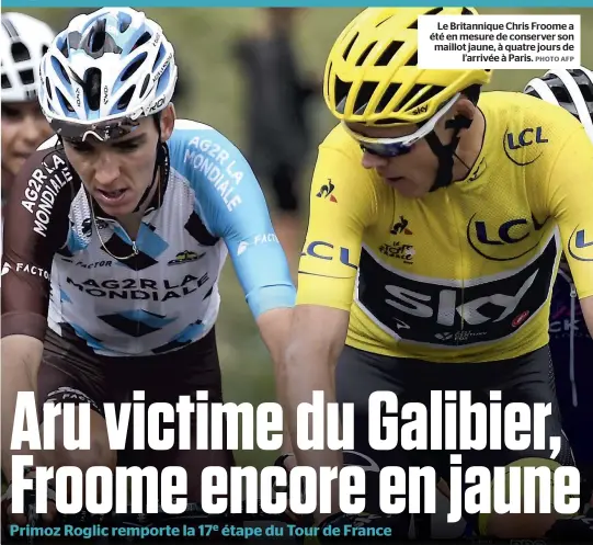  ?? PHOTO AFP ?? Le Britanniqu­e Chris Froome a été en mesure de conserver son maillot jaune, à quatre jours de l’arrivée à Paris.