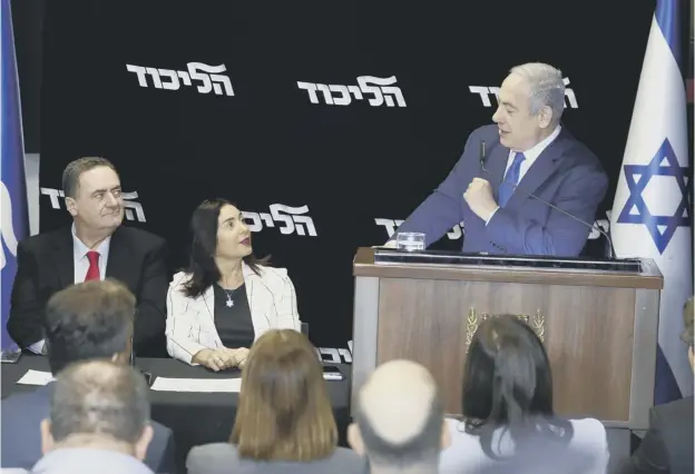  ??  ?? 0 Embattled Israeli Prime Minister Benjamin Netanyahu delivers a statement after winning a leadership party primary at the Airport City near Tel Aviv yesterday