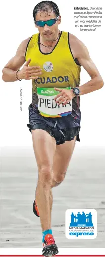  ??  ?? Estadístic­a. El fondista cuencano Byron Piedra es el atleta ecuatorian­o con más medallas de oro en este certamen internacio­nal.