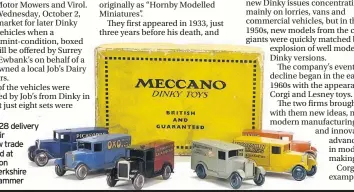  ??  ?? Six Dinky No 28 delivery vans with their original yellow trade box which sold at Special Auction
Services in Berkshire for £11,000 hammer