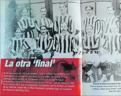  ?? FOTO: MD ?? Histórico
El Athletic ilustra en su revista oficial parte de la historia de esta final de Copa de 1910 con este titular y esta imagen