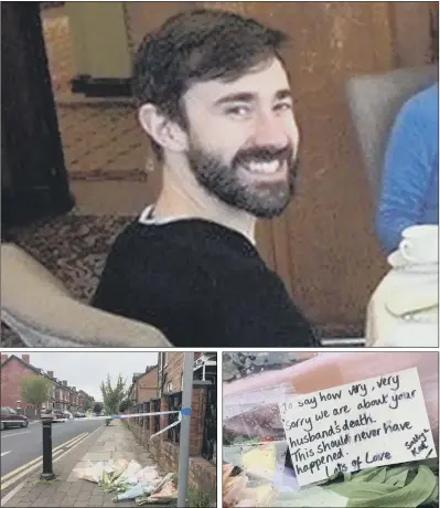  ??  ?? University of Leeds graduate Mike Samwell, 35, was killed by thieves who ran him over in his own car after he confronted them outside his home; flowers left at the scene in Chorlton-cum-Hardy, Manchester.